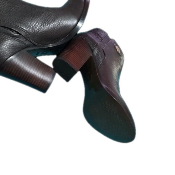 Tory‎ Burch Junction Ankle Boots Womens 6.5 Leather Block Heel Logo Zip Booties